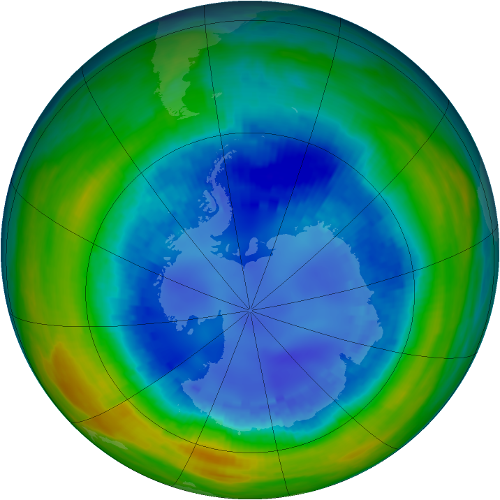Antarctic ozone map for 22 August 1992